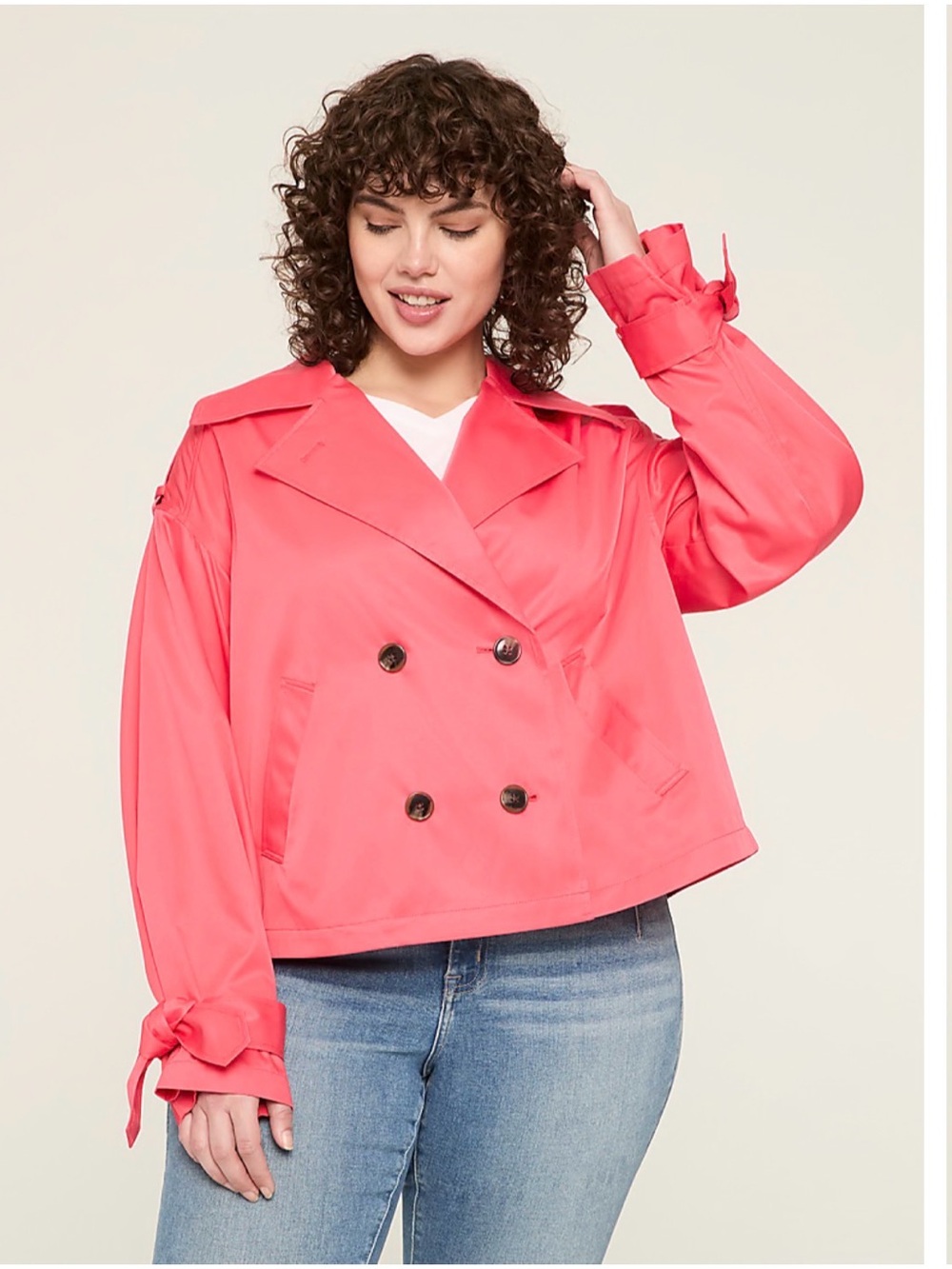 Lane Bryant Coral-Pink Double-Breasted Trench Jacket